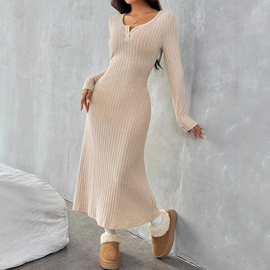 Slim V-neck Solid Color Dress Sweater
