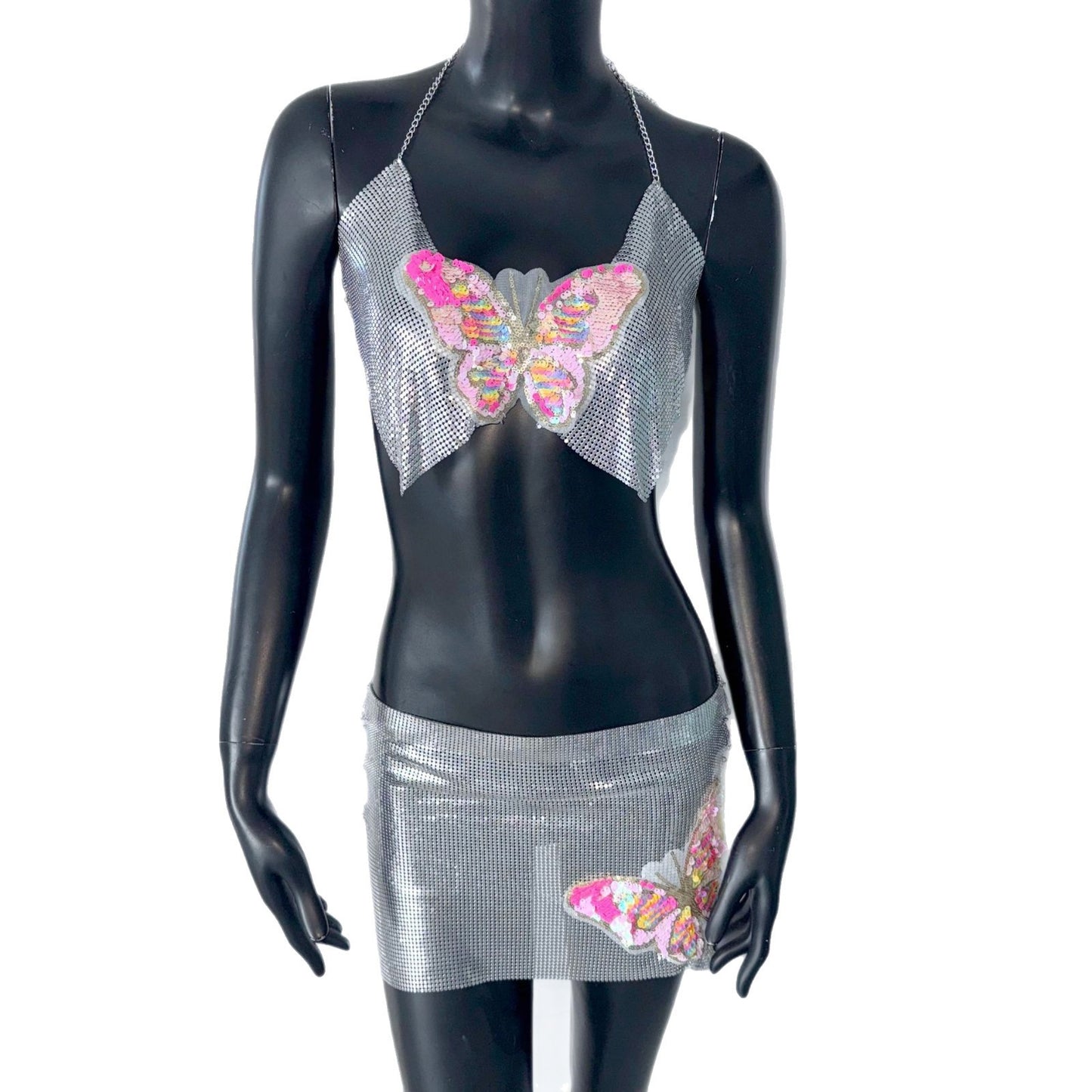 Tube Top Short Skirt Metal Sequins Two-piece Sling