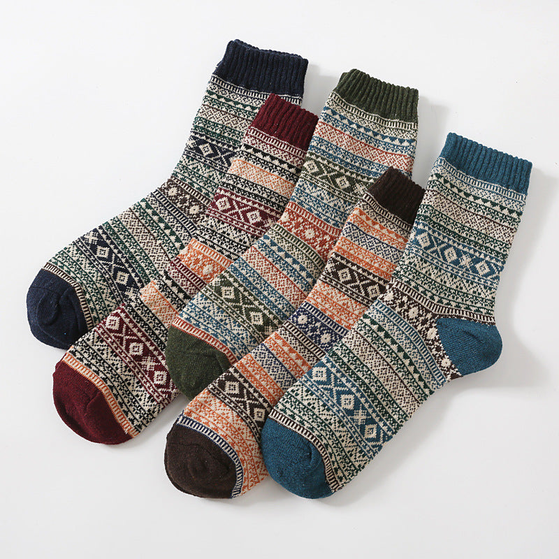 Retro Large Square Wool Socks For Men