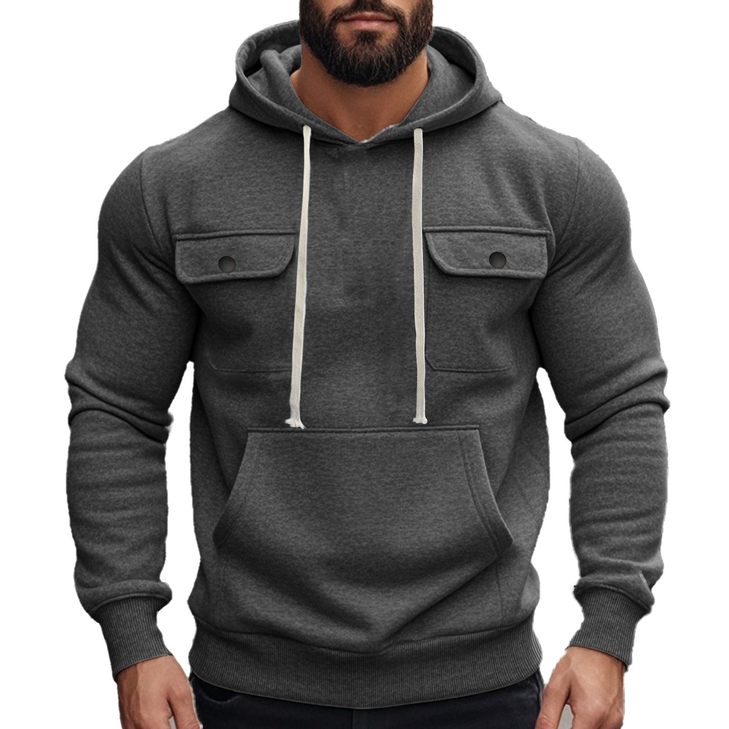Men's  Multi-pocket Long Sleeve Solid Color Hoodies