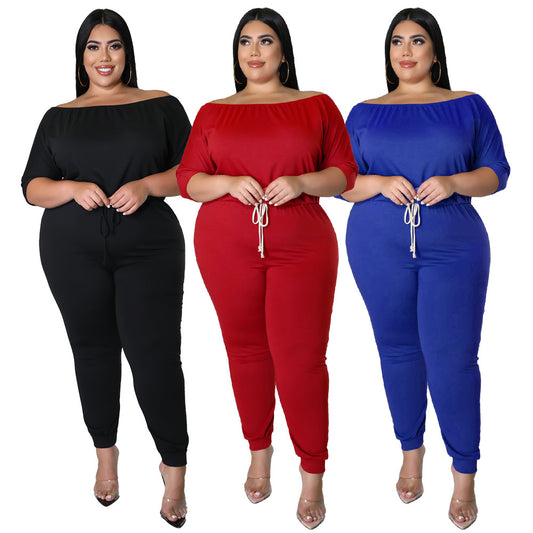 Women's Solid-Colored Sports Jumpsuit With Drawstring, High Waist, And Slimming Design
