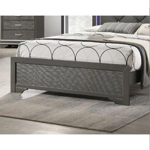Dark Gray Faux Leather Tufted Headboard 1pc Queen Size Bed W LED Bedroom Furniture Gray Unique Texture FB Solid Wood by GJG Denim