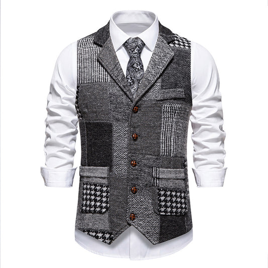 Men's Retro Patchwork Lapel Suit Vest
