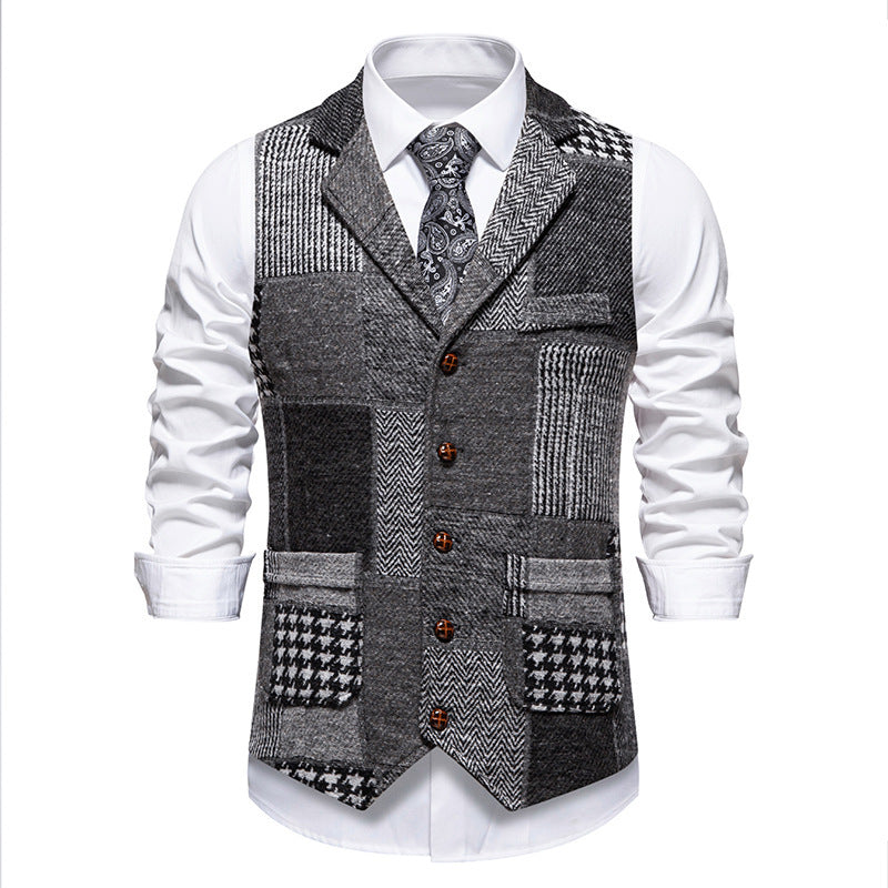 Men's Retro Patchwork Lapel Suit Vest
