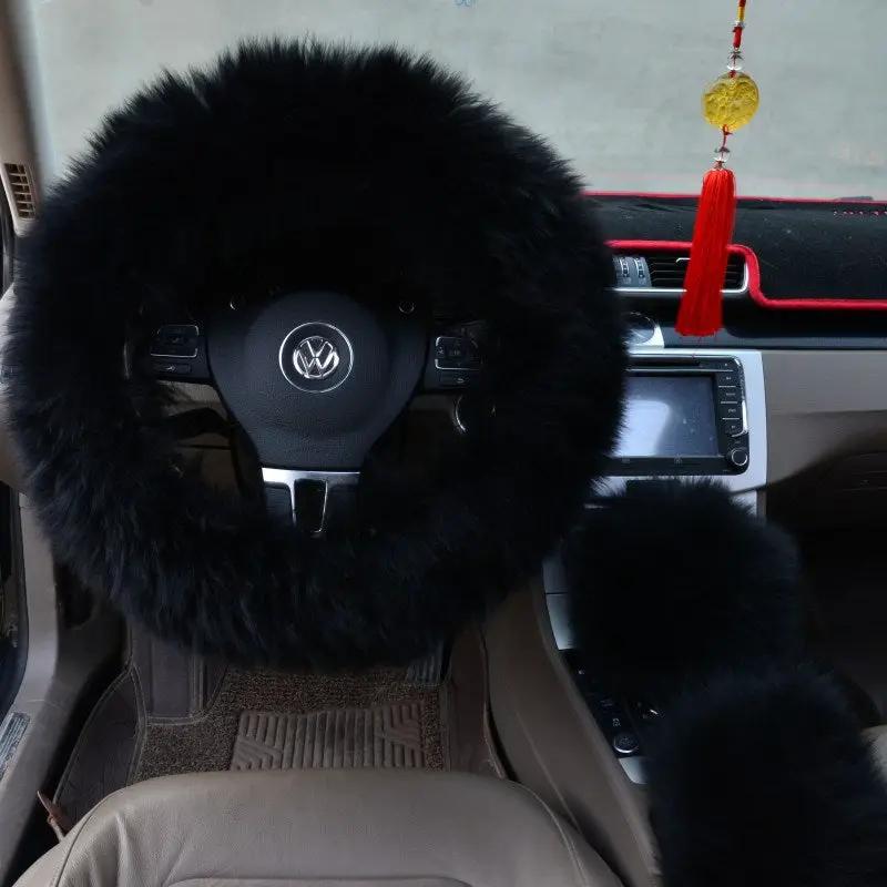 Three-piece wool steering wheel cover by GJG Denim