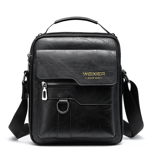 Men's Messenger Bag One Shoulder Retro Business Backpack PU Leather Flaps Crossbody