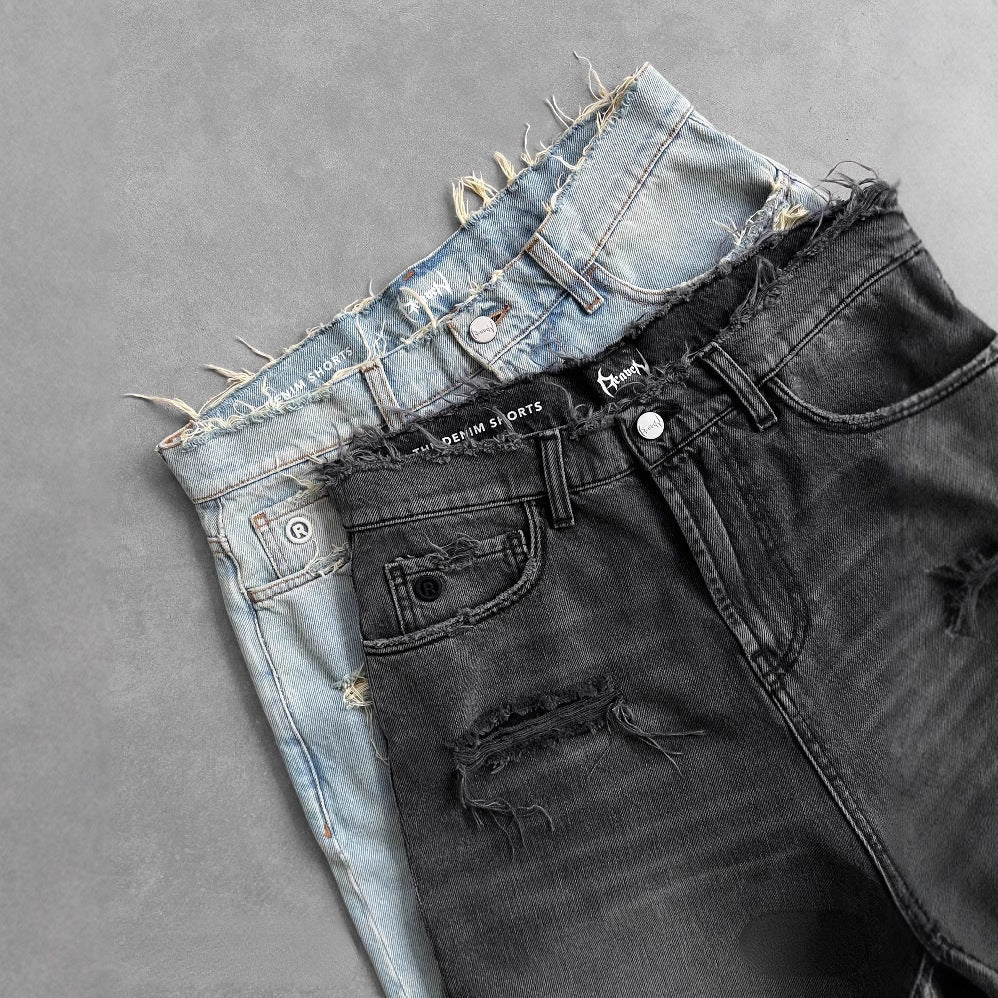 Men's Ripped Washed Denim Shorts