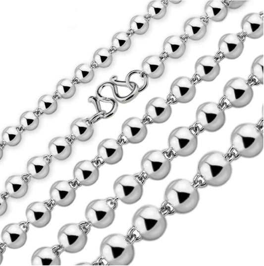 Men's Round Beads Silver Necklace