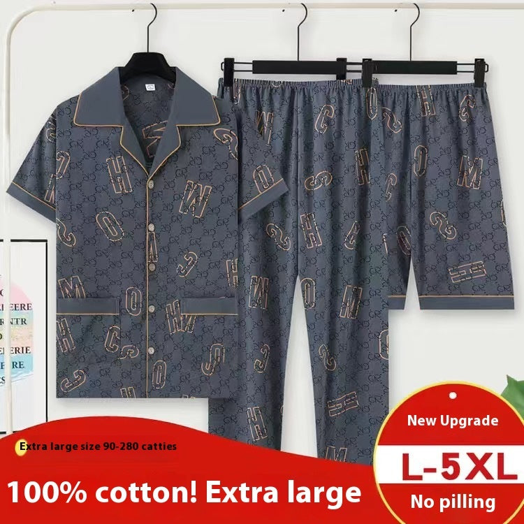 Men's Pajamas Cotton Short Sleeve Trousers Three-piece Set