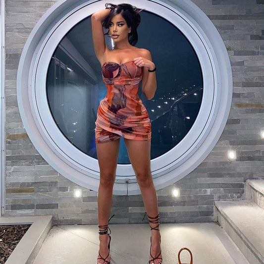 Women's Underwire Wrap Chest Cutout Pleated Cross-Wrapped Hip Dress