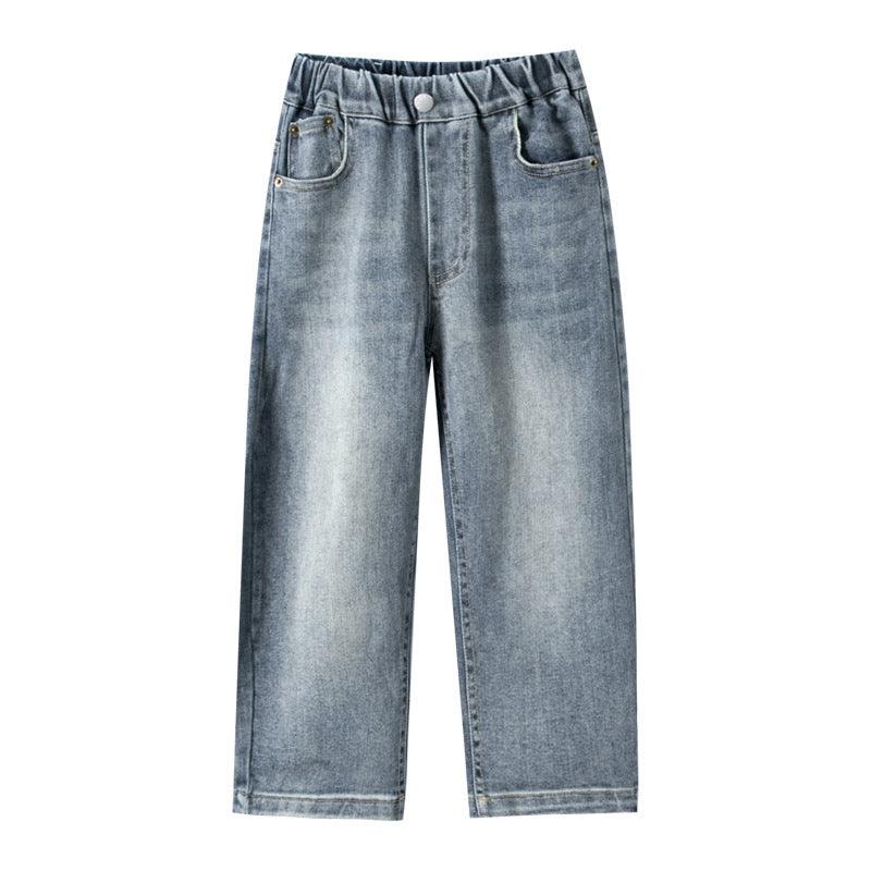 Trendy Boys Straight Loose Jeans Solid Color