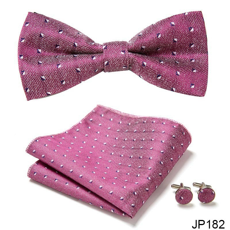 Men's Formal Bow Tie Handkerchief and Cuff links Set