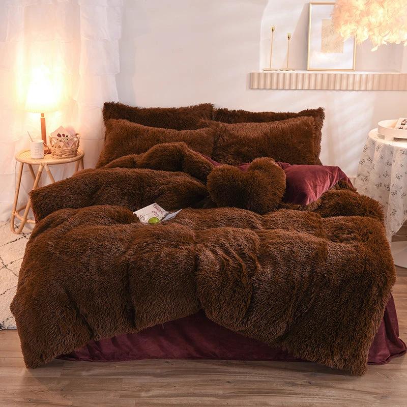 Luxury Thick Fleece Duvet Cover Queen King Winter Warm Bed Quilt Cover Pillowcase Fluffy Plush Shaggy Bedclothes Bedding Set Winter Body Keep Warm by GJG Denim