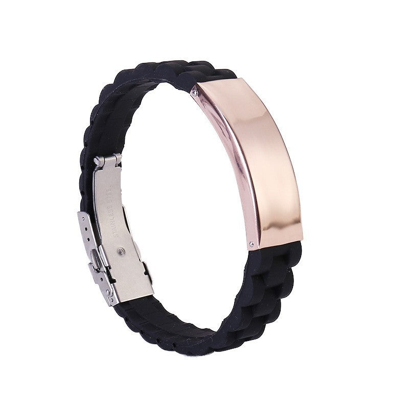 Men's Silicone Simple Laser Sculpture Stainless Steel Bracelet