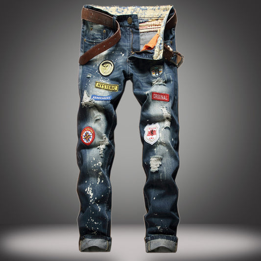 Men's Straight Slim Splash-ink Old Fashion Jeans