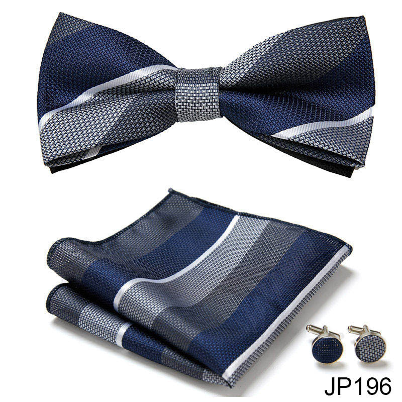 Men's Formal Bow Tie Handkerchief and Cuff links Set