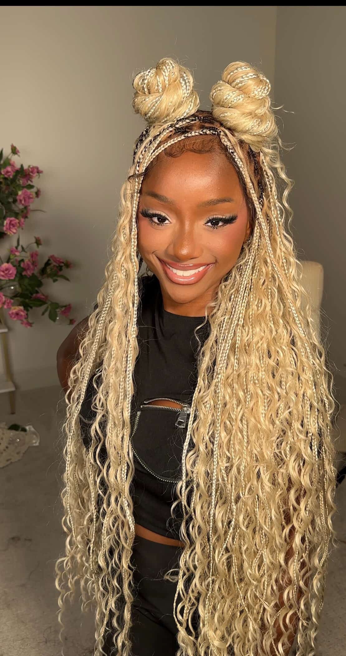 Bohemian Knotless Braid Wig, Full Lace, Waist, Color 613 mix - ZARA