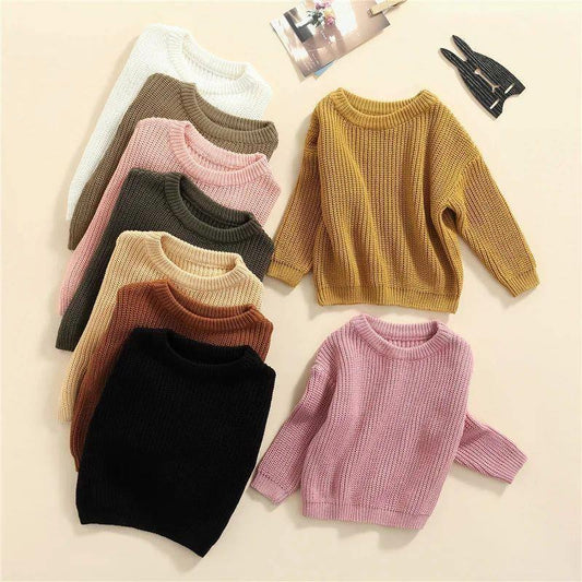 Girls' Solid Color Crew Neck Casual Sweater