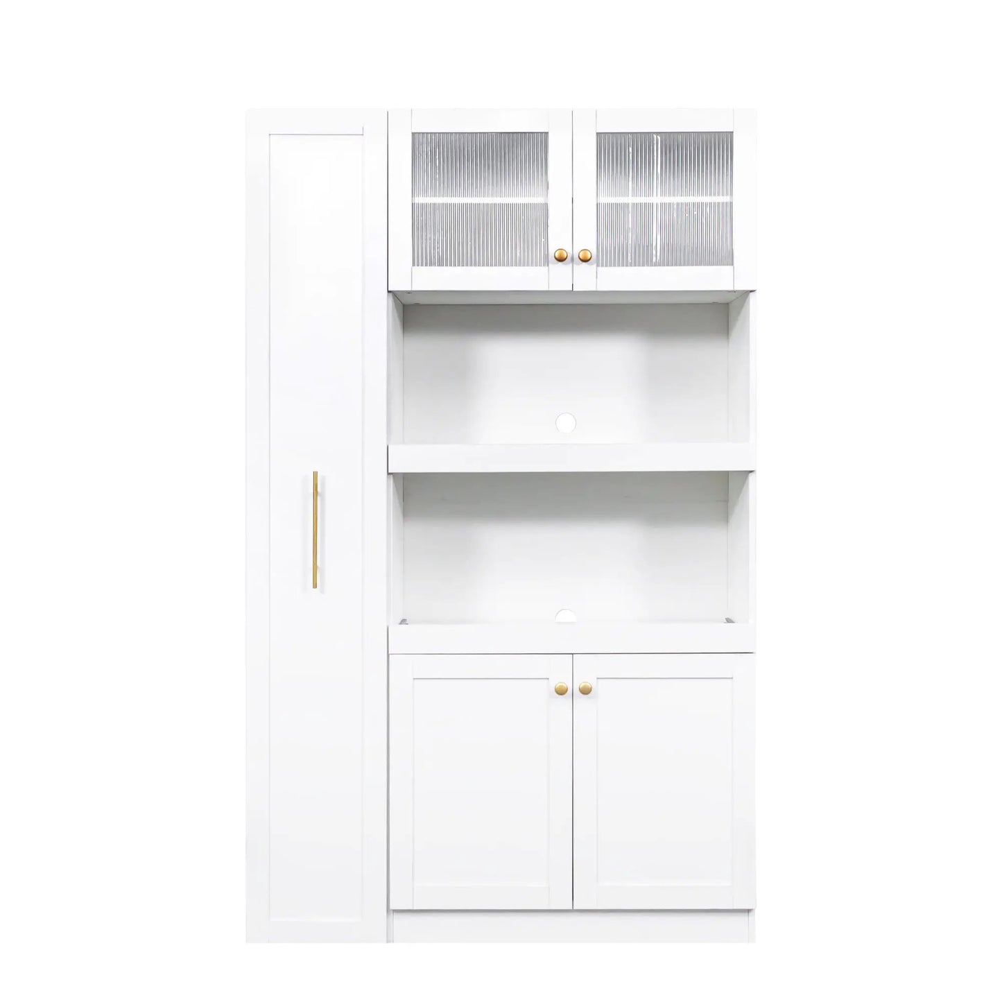 Kitchen Pantry Cabinet With Multi-functional Pull-out Multi-tier Storage Shelf,Farmhouse Storage Cabinet With 4 Doors,Pantry Organizers For Kitchen,Dining Room White by GJG Denim