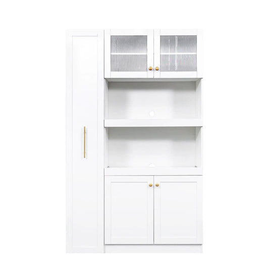 Kitchen Pantry Cabinet With Multi-functional Pull-out Multi-tier Storage Shelf,Farmhouse Storage Cabinet With 4 Doors,Pantry Organizers For Kitchen,Dining Room White by GJG Denim