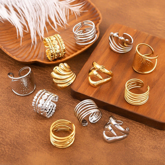 Titanium Steel Ring For Women, Light Luxury Advanced Sense, Niche Design, Open & Gold Plated Stainless Steel Fashion Ring by GJG Denim