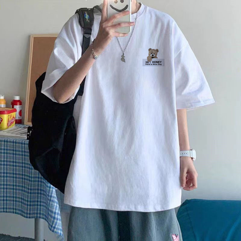 Cotton Short Sleeve Loose Round Neck Printed Shirt