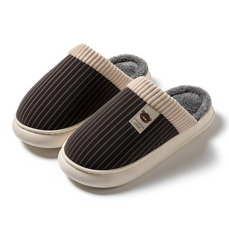 Men's Solid Striped Plush Fleece Slippers