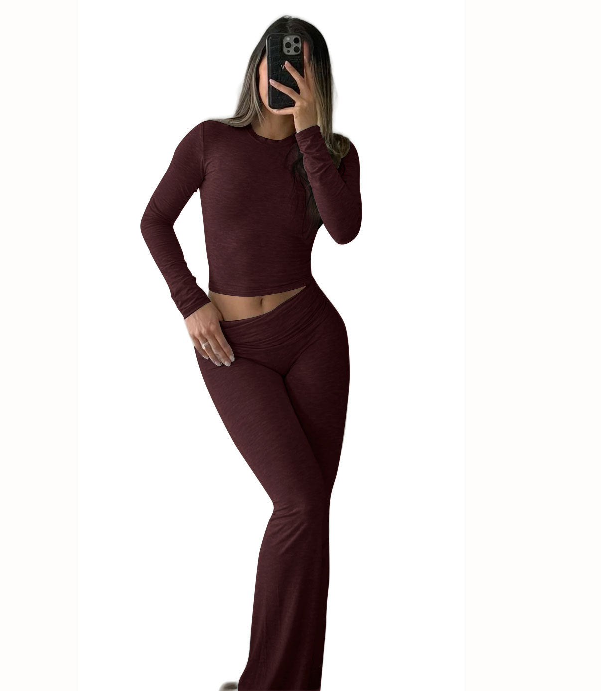 Long Sleeved High Waisted Foldable Flared Pants Set