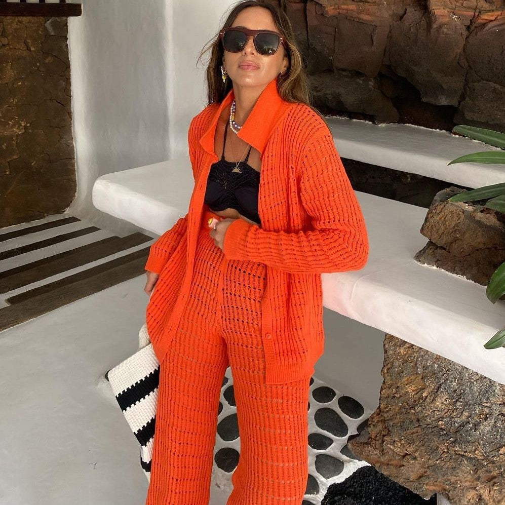 Knit Shirt Straight Leg Pants set