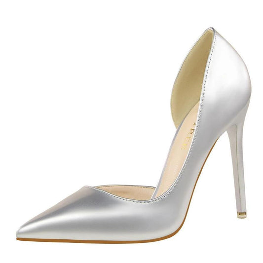 Womens Pumps Shoes Dorsay High Heels Pointed Toe Patent Leather by GJG Denim