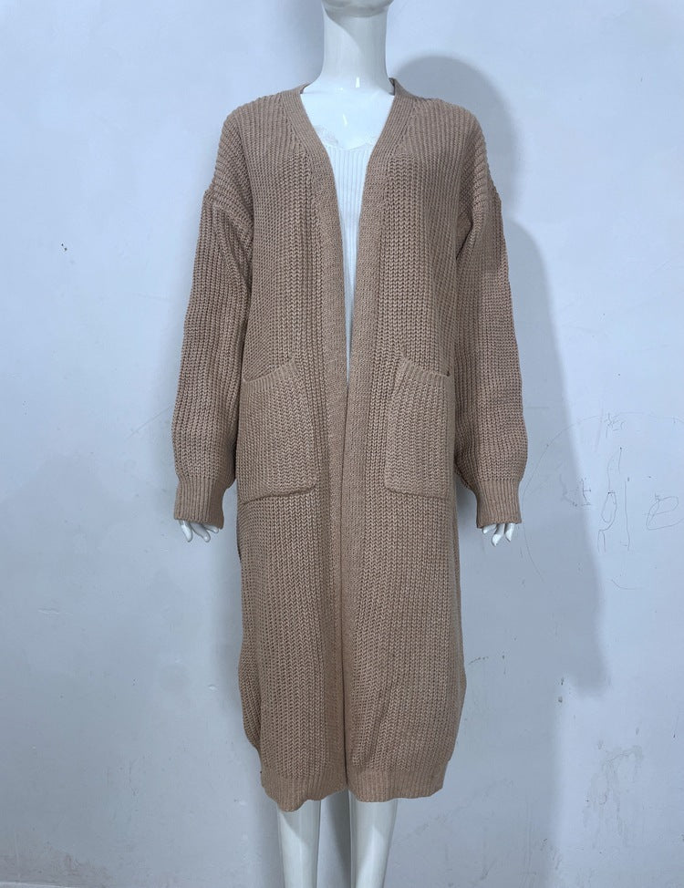 Women's Knitted Plus Size Long Cardigan w/ Pocket