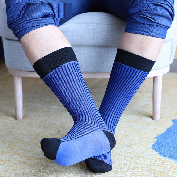 Men's Blue Striped Mid-calf Business Socks