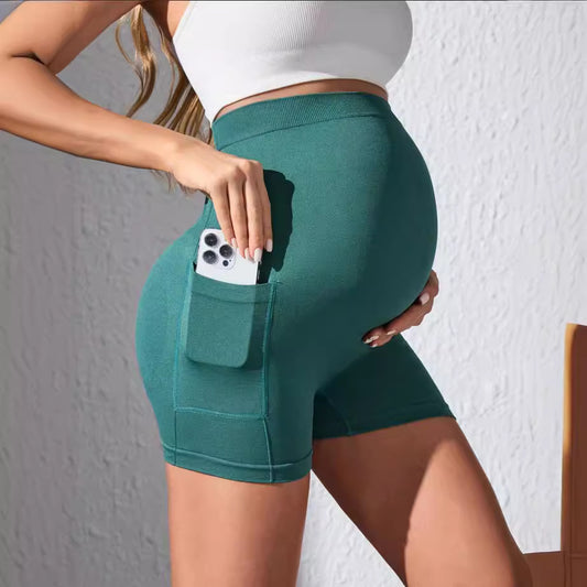 European And American Pregnant Women Pocket Shorts Summer 2024 New High Waist Belly Support Sports Yoga Shorts For Pregnant Women Women