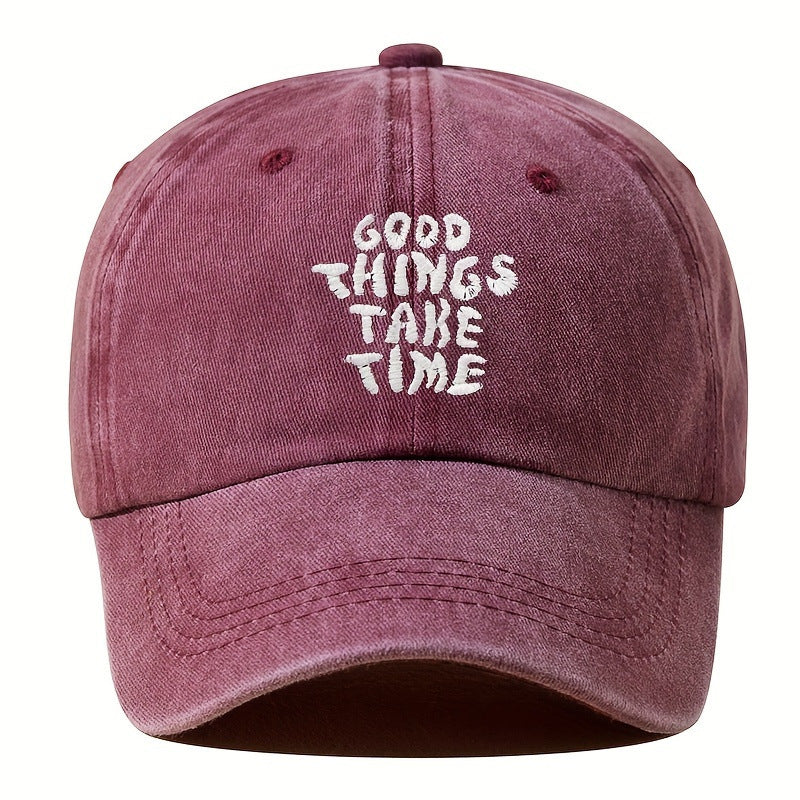 Men's "Good Things Take Time" Washed-out Vintage Baseball Cap Adjustable