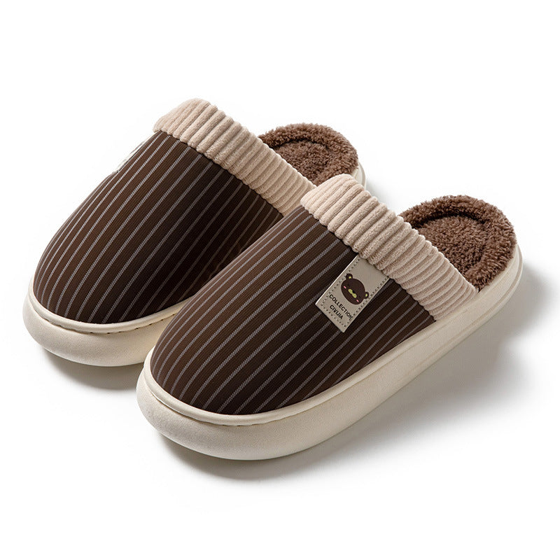 Men's Solid Striped Plush Fleece Slippers