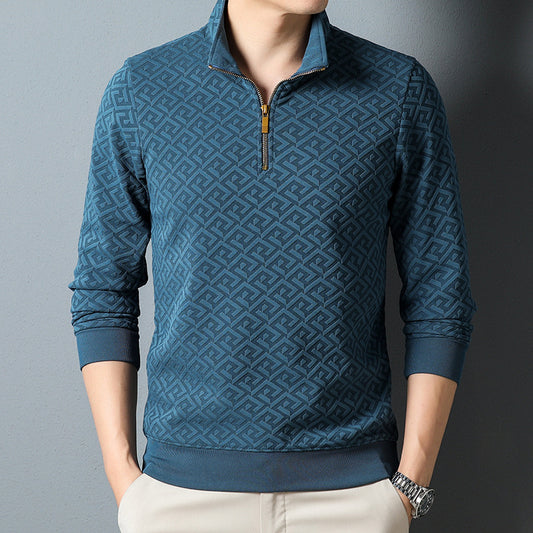 Men's Long Sleeve Zipper And Lapel Stand Collar Shirt