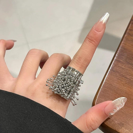 Heavy Industry Niche Design Firework Tassel Ring For Women, Light Luxury High-End Fashion Finger Ring, Personalized Index Finger Ring by GJG Denim
