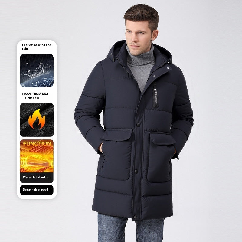 Men's Fleece-lined Thick Long Section Cotton-padded Coat