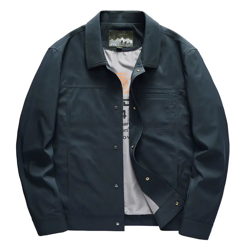 Slim Lapel Stand Collar Solid Color Jacket by GJG Denim