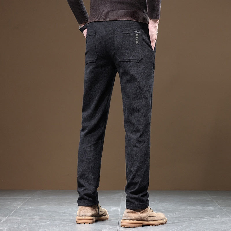 Men's Slim Fit Straight Fleece-lined Thick Business Casual Pants