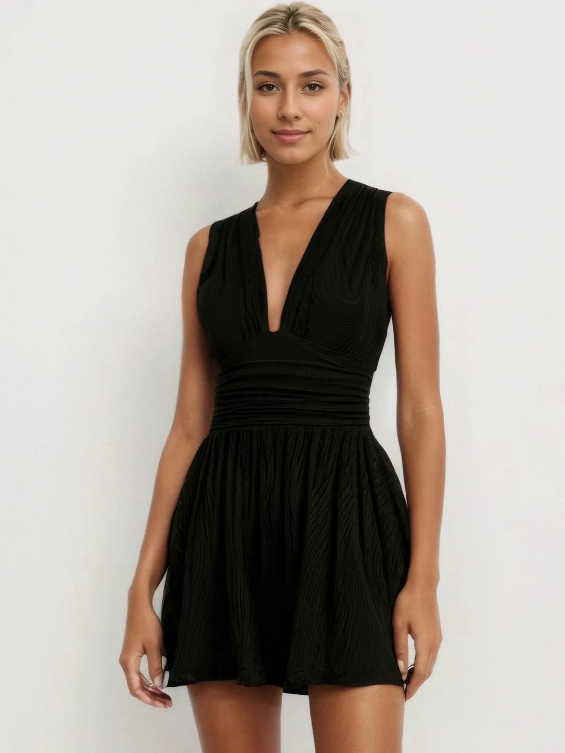 Ruched Plunge Sleeveless Romper by Lady Ros