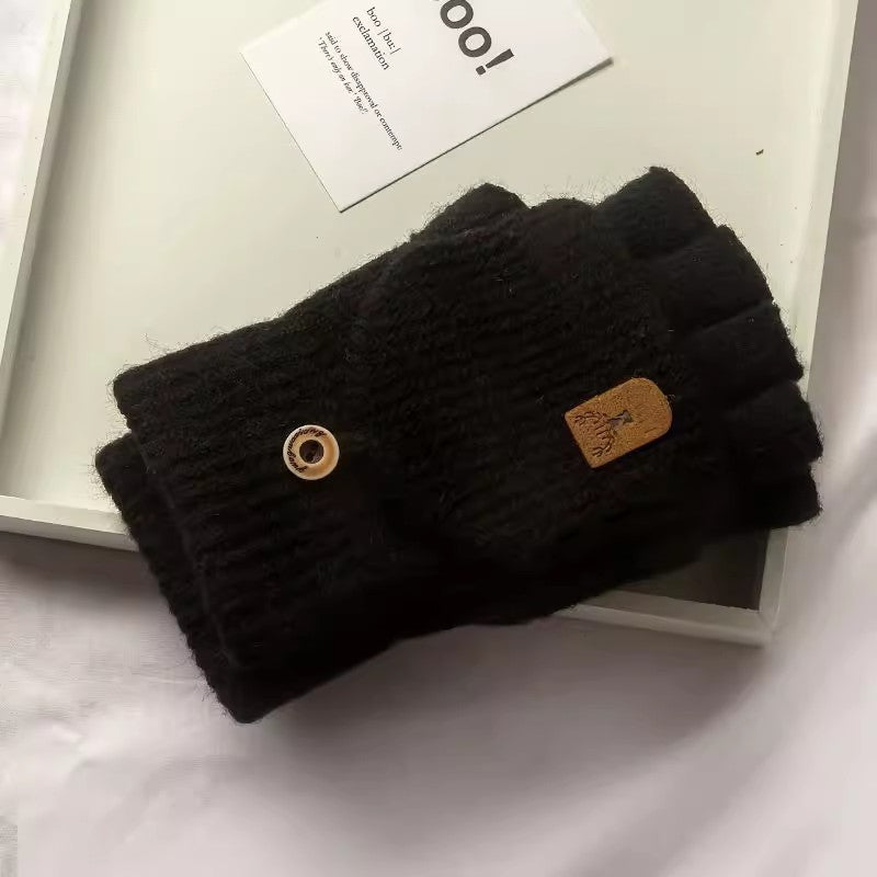 Men's Half Finger Knitted Wool Flip Gloves
