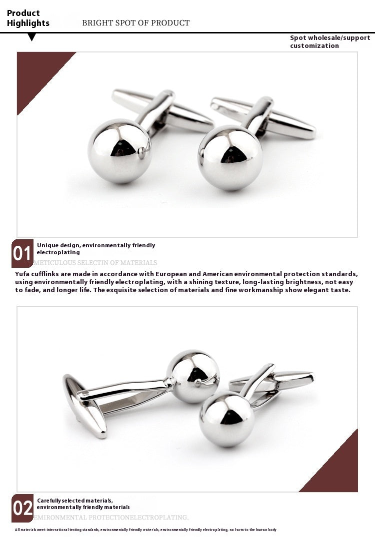 Silver Steel Ball Shape Metal Cufflinks For Men