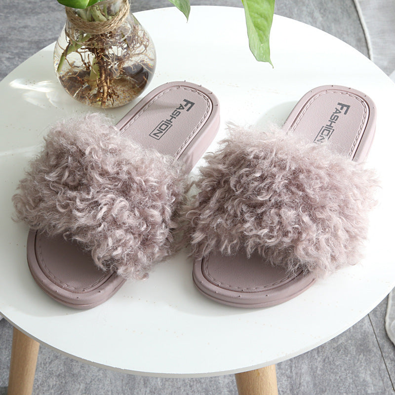 New Style Slippers female slippers fashion outside wear Maomao shoes ladies faux animal hair cool slippers