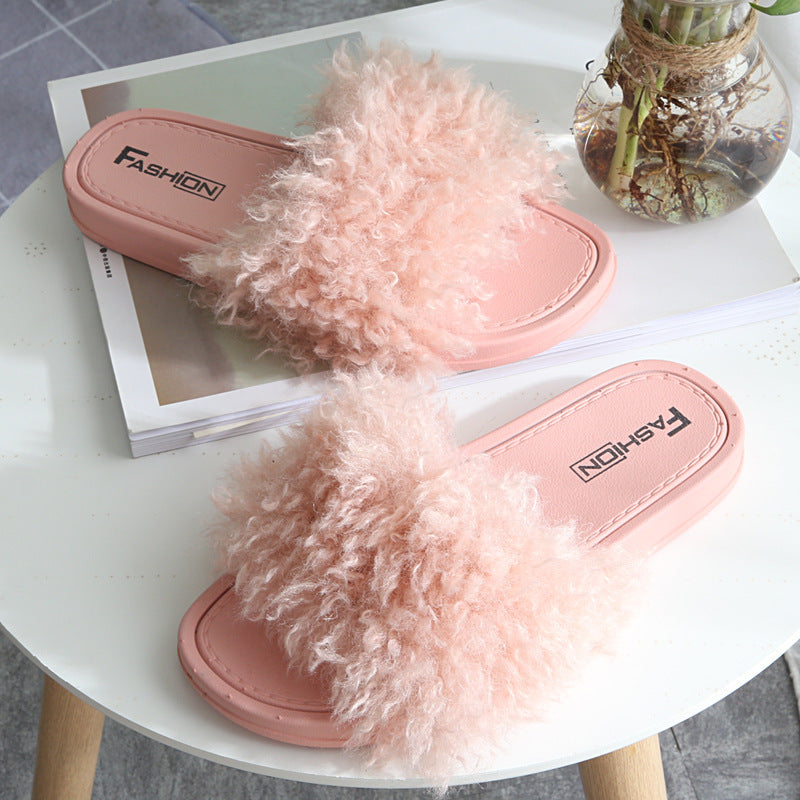 New Style Slippers female slippers fashion outside wear Maomao shoes ladies faux animal hair cool slippers