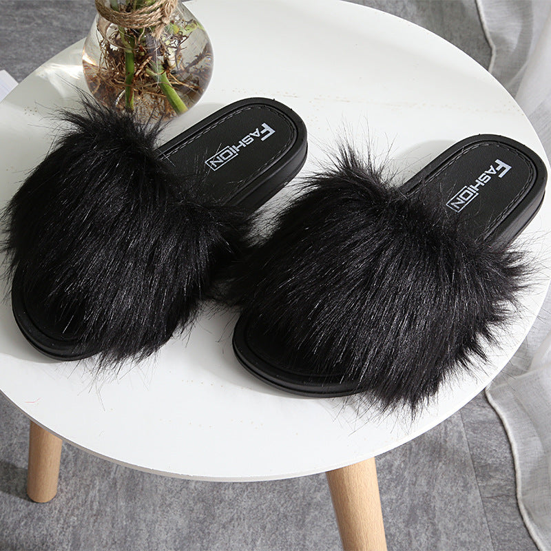 New Style Slippers female slippers fashion outside wear Maomao shoes ladies faux animal hair cool slippers