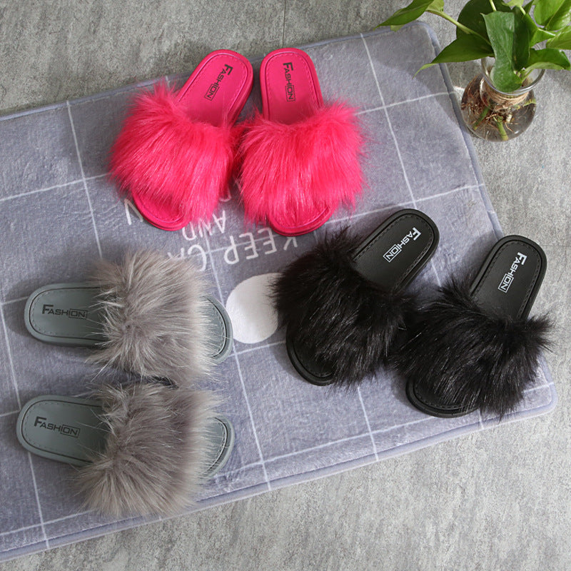 New Style Slippers female slippers fashion outside wear Maomao shoes ladies faux animal hair cool slippers