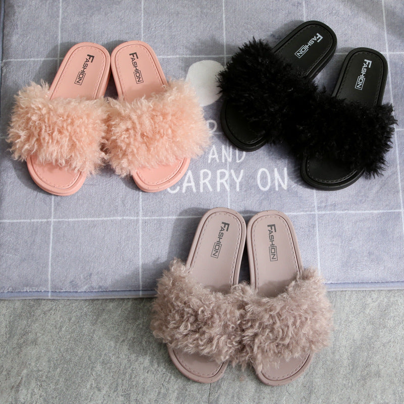 New Style Slippers female slippers fashion outside wear Maomao shoes ladies faux animal hair cool slippers
