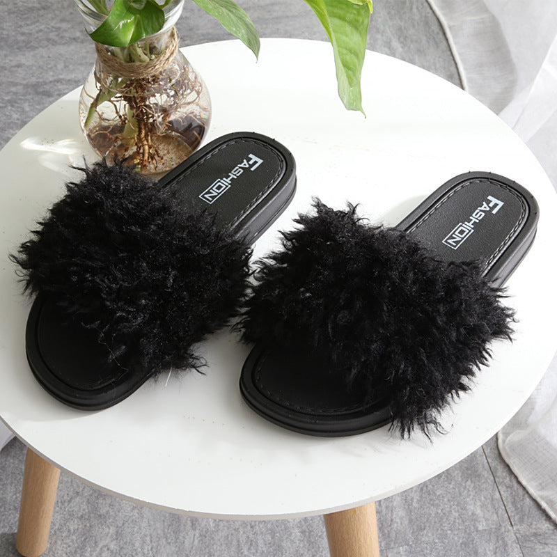 New Style Slippers female slippers fashion outside wear Maomao shoes ladies faux animal hair cool slippers