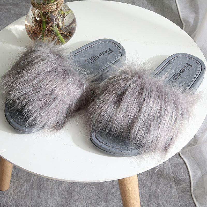 New Style Slippers female slippers fashion outside wear Maomao shoes ladies faux animal hair cool slippers